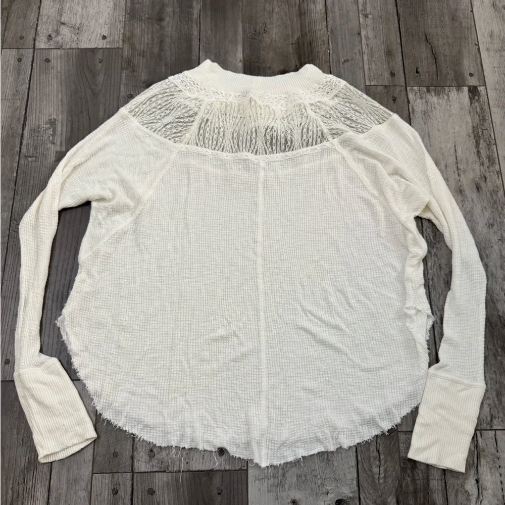 Free People Spring Valley Top Size Small Boho Hippie Waffle Lace Turtleneck